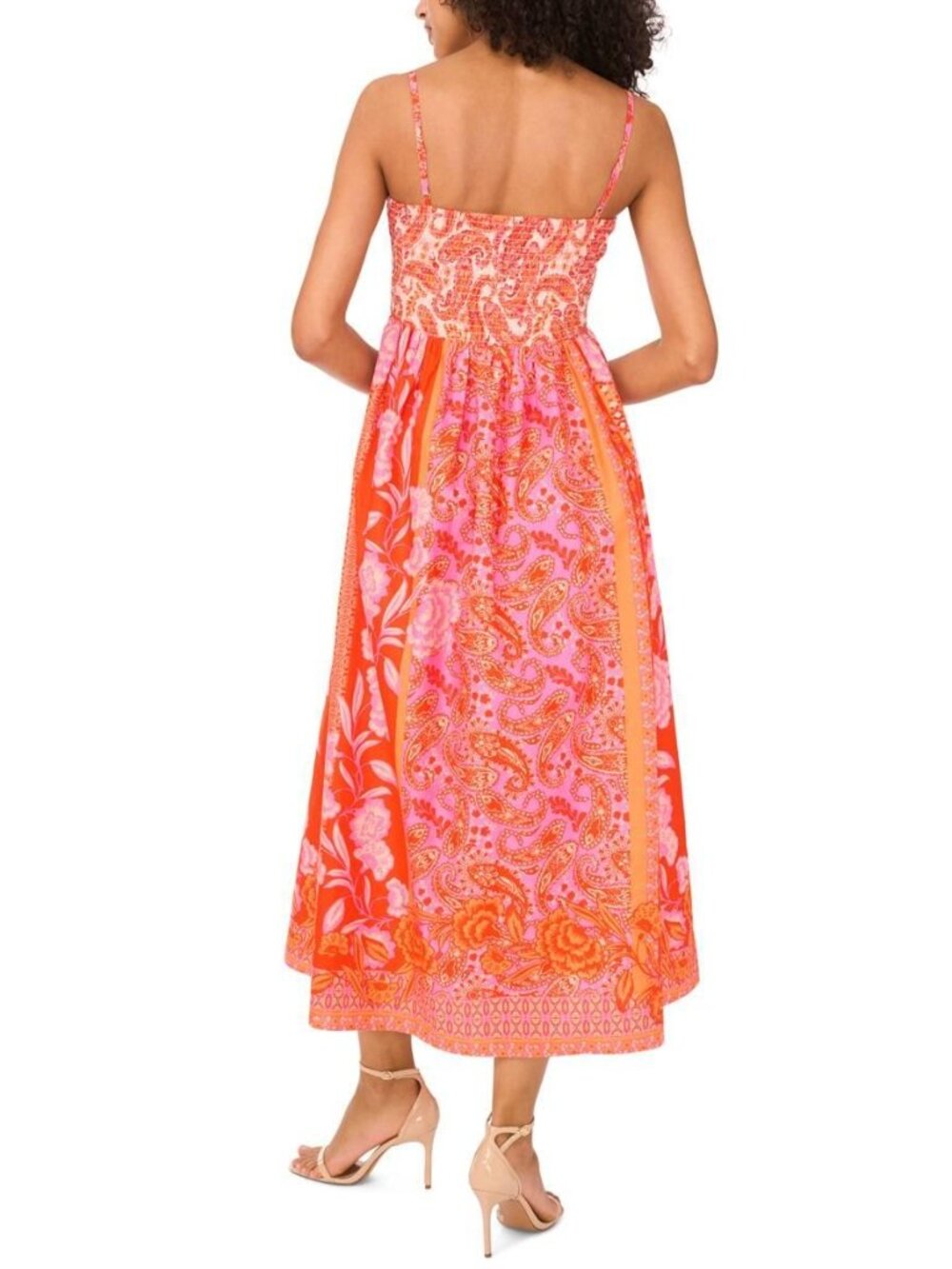 Msk Women's Cotton Printed Smocked-Bodice Maxi Dress - Pink Multi - Picture 2 of 5